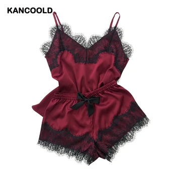 

Pyjamas Women Sexy Satin Sleepwear Sleeveless Strap Nightwear Lace Trim Cami Top Pajama Sets Femme Sexy Lingerie Summer AL13