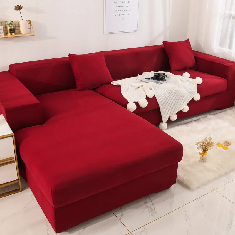 Однотонные чехлы для диванов, современный набор диванов, Нескользящие чехлы для диванов, съемные чехлы для диванов, для гостиной, домашних животных, секционный l-образный диван - Цвет: Wine Red