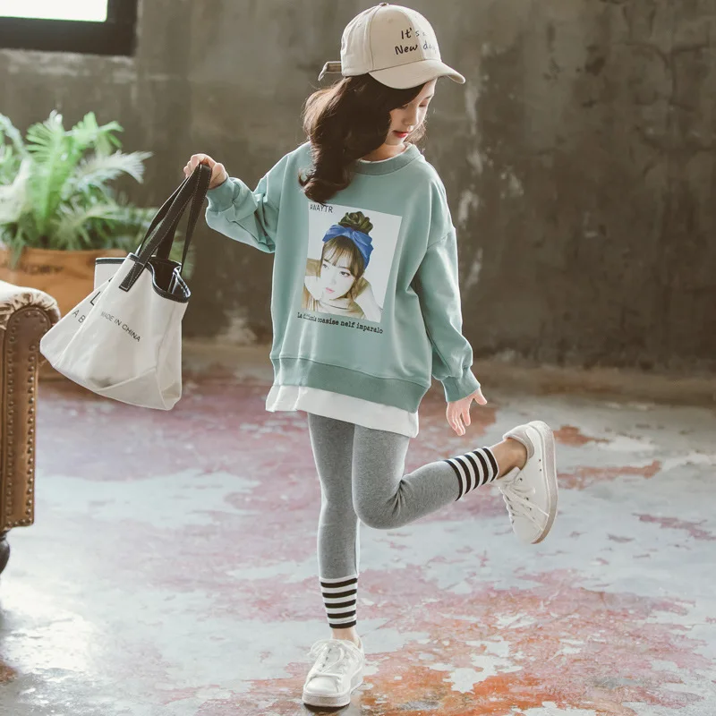 Spring Autumn Teens Girls Sports Set Female Casual Kids Sweatershirt Suit Children Clothes Long Sleeves Teenagers Tracksuits