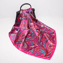 

Female 90*90cm Square Scarf Beach Hijab Shawls and Wrap for Women Two-tone Cashew Flower Print Luxury Silk Satin Head Scarves