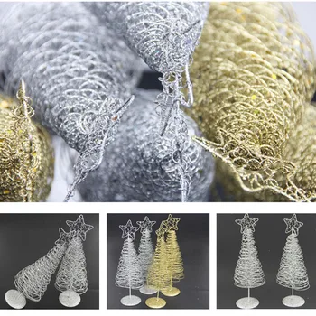 

Christmas Mini Iron Christmas Tree Gold Silver Ornament Table Desk Decoration Christmas Gifts