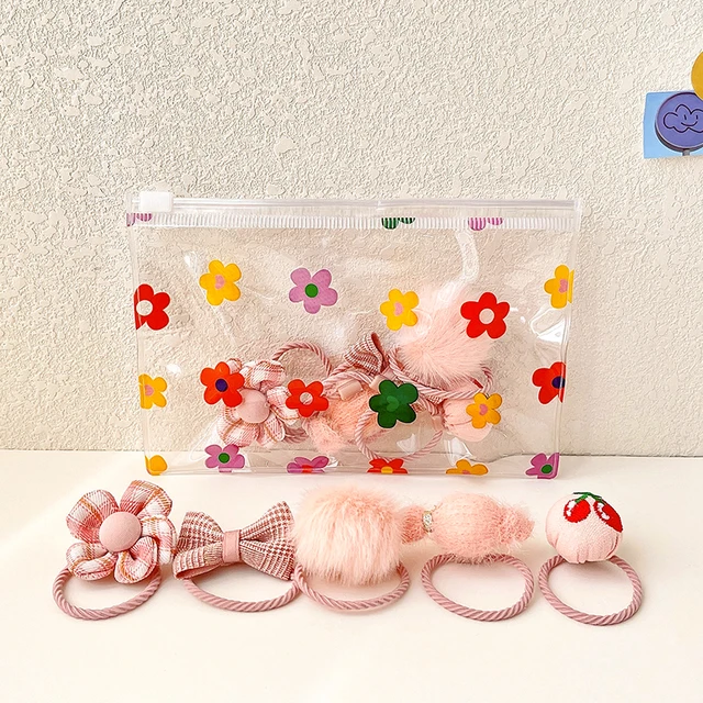 10/20/24 Pcs/Set Baby Girls Cute Cartoon Flower Scrunchies Rubber Bands Children Lovely Elastic Hair Bands Kids Hair Accessories Pink bow-10 Pcs