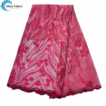 

French Tulle Lace Fabrics 5 Yards/pcs Embroidery Nigerian Lace Fabrics With Beads And Stones 5 Yards/pcs For Sewing Party dress