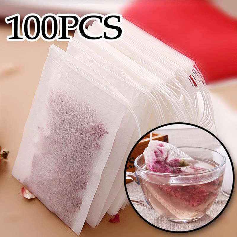 

100pcs/pack Empty Paper Tea Bags With String Heat Seal Filter Paper Herb Loose Tea Bags Strainer Infusers Tea Accessories