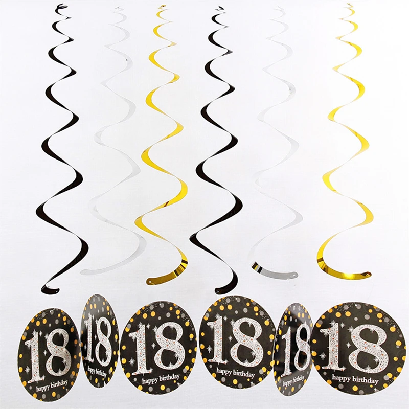 6 шт. ПВХ спираль с днем рождения Swirl 18 21 30 40 50 60 70 лет висячие украшения день рождения Декор день рождения DIY Декор