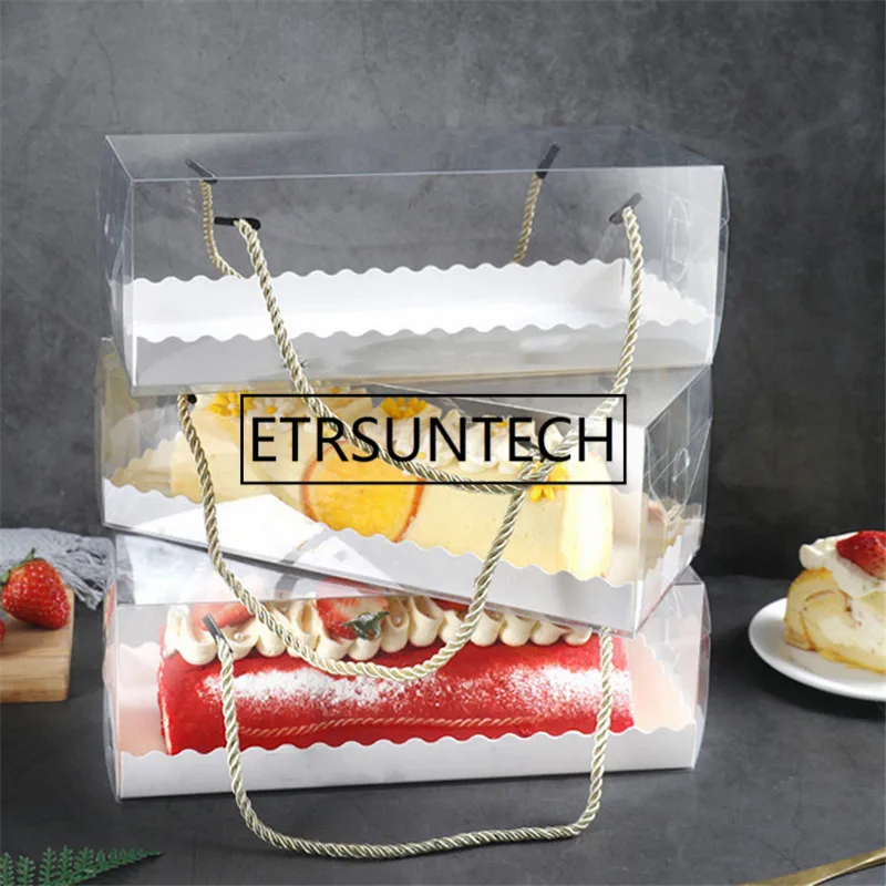 100 шт прозрачная прямоугольная коробка для торта с длинной ручкой для кекс и печенья с вкладышем для маффинов