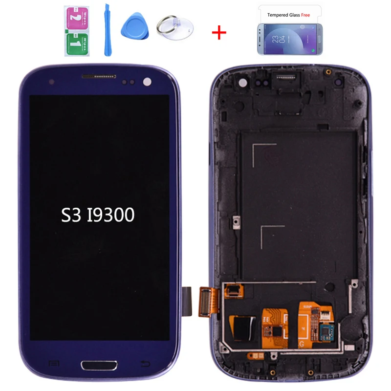 Цена Для samsung Galaxy S3 i9300, ЖК дисплей, сенсорный экран, дигитайзер, домашняя панель, полная сборка, с рамкой, Подарочная защита экрана