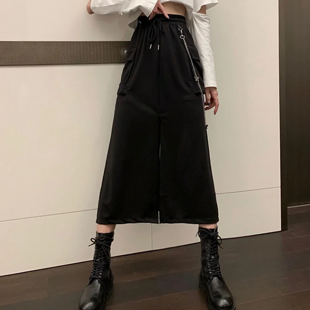 Rosetic Punk Girl Gothic Skirt Women Lace-Up Pocket Split Sexy Chain Cool 2020 Autumn Fashion High Waist Midi Skirts Summer