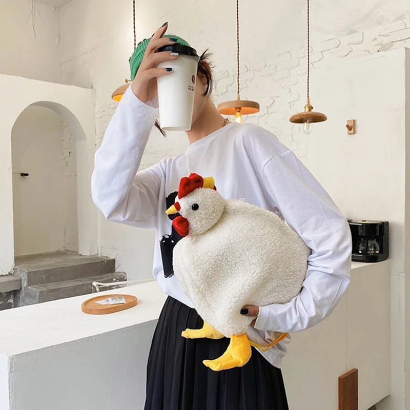 Chickens Shape Bag Zipper Crossbody Purse for Women Soft Fleece
