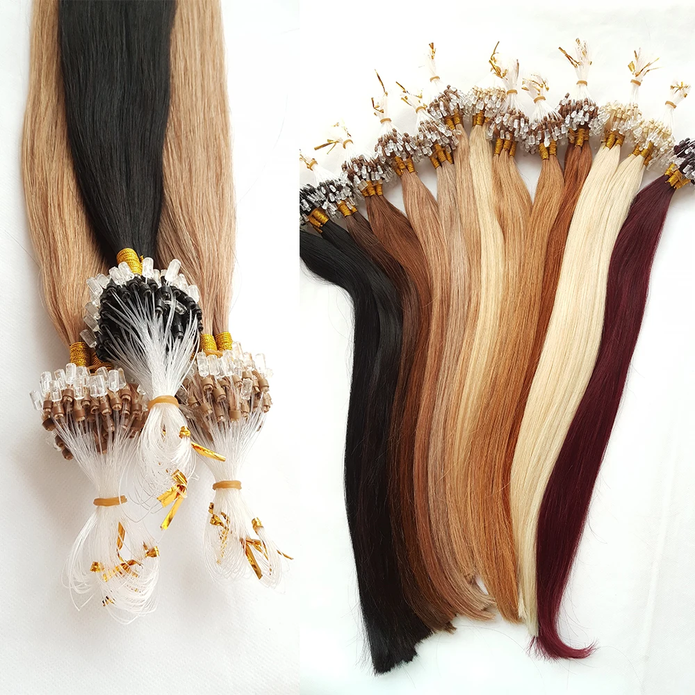 Micro Ring Human Hair Extensions Straight Loop Micro Ring Keratin Russian Hair Real Remy ShowCoco 0.5g/s 100g 200piec