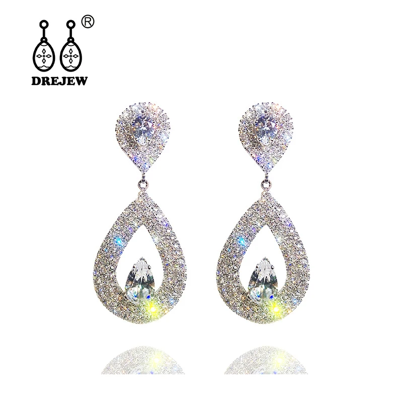 

DREJEW Water Drop Pearl Rhinestone Statement Earrings 2019 925 Gold Silver Crystal Drop Earrings for Women Fashion Jewelry HE358