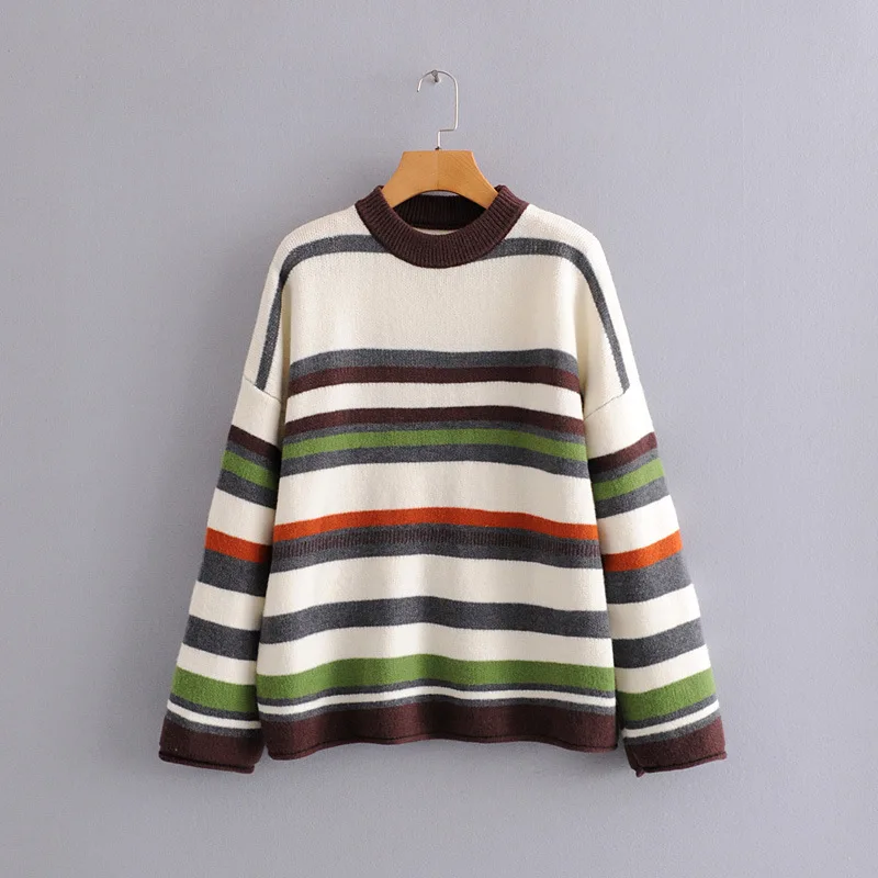 Winter street trendy striped sweater European and American women's Pullover round neck loose sweater sweaters fashion 2019women Winter street trendy striped sweater European and American women's Pullover round neck loose sweater sweaters fashion 2019women