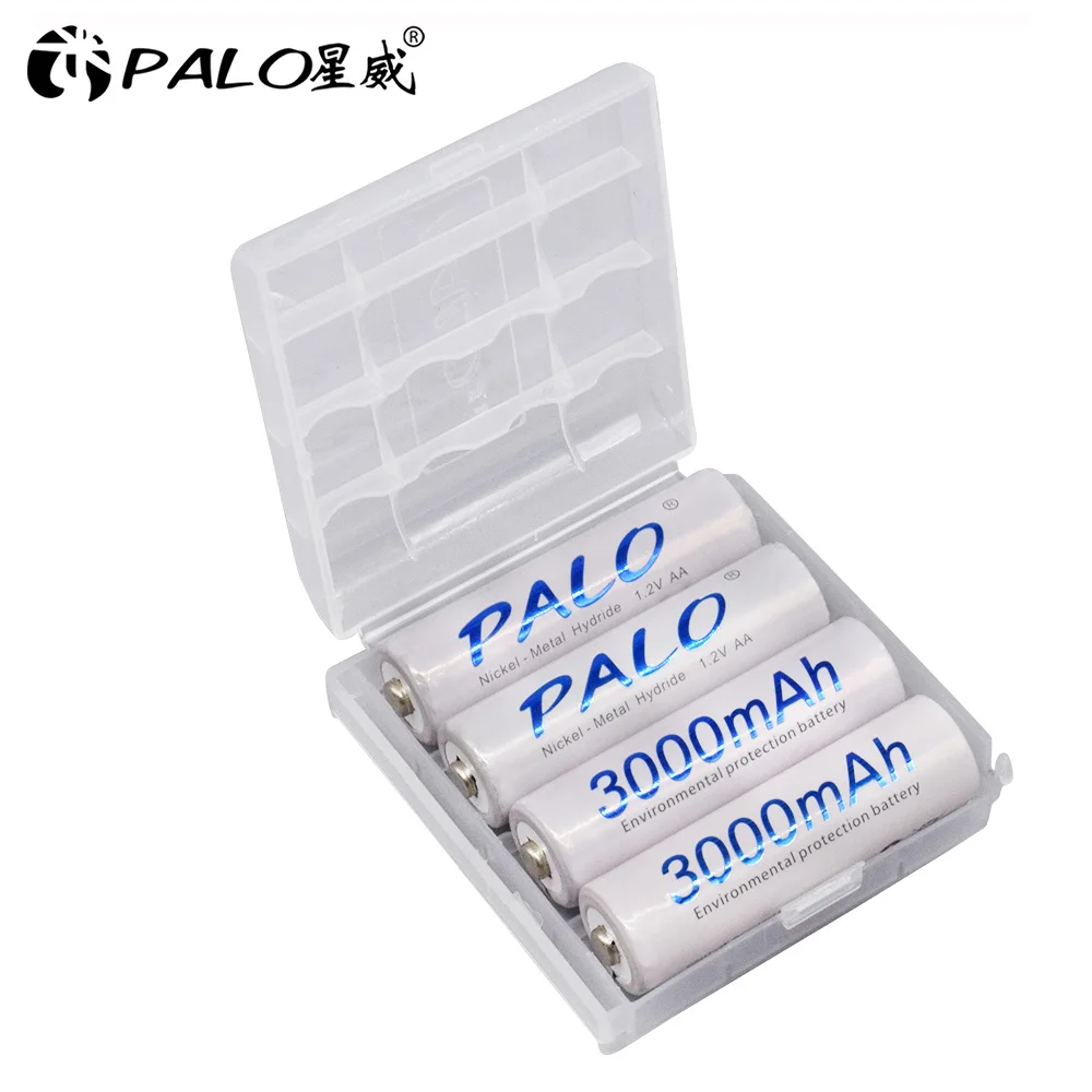 PALO 12PCS AA rechargeable battery 3000mah 2a NI-MH 1.2V rechargeable battery with LCD charger for aa/aaa