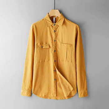 

Chinese Style Men Shirt Vintage Men Cotton Long Sleeve Loose Turn-down Collar Casual Man Shirt