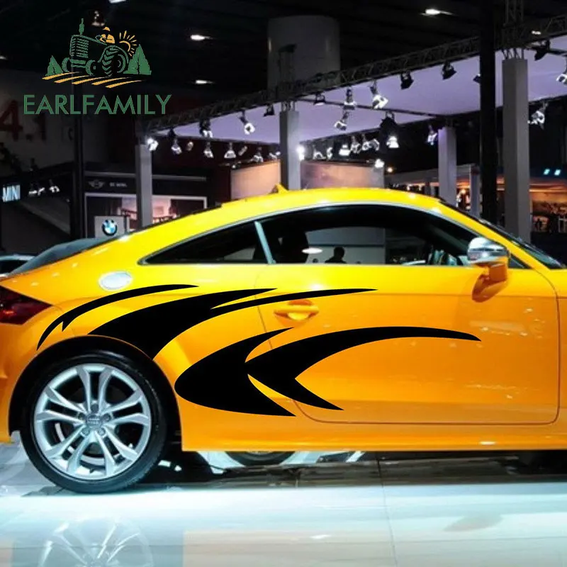 EARLFAMILY, 190 см x 57 см, 2x автомобильные наклейки, s Racing Stripes, графика двигателя, Верхнее колесо, автомобильная пленка, наклейка, виниловая, Авто Наклейка