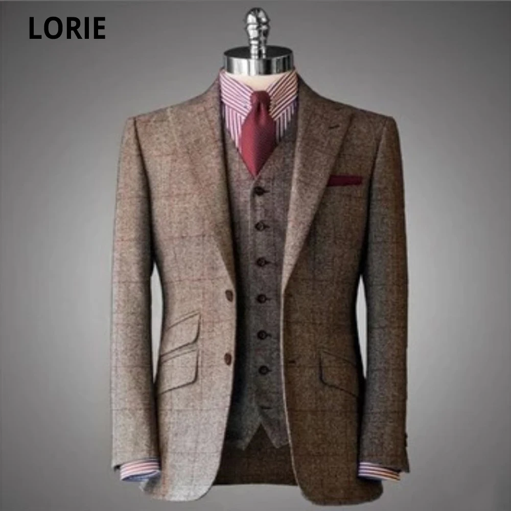 

LORIE 100%wool fabric Suits Men Custom Made Tuxedo Suits 3 Piece Prom Wedding Business Casual Male Suit Set Plus Size 2020