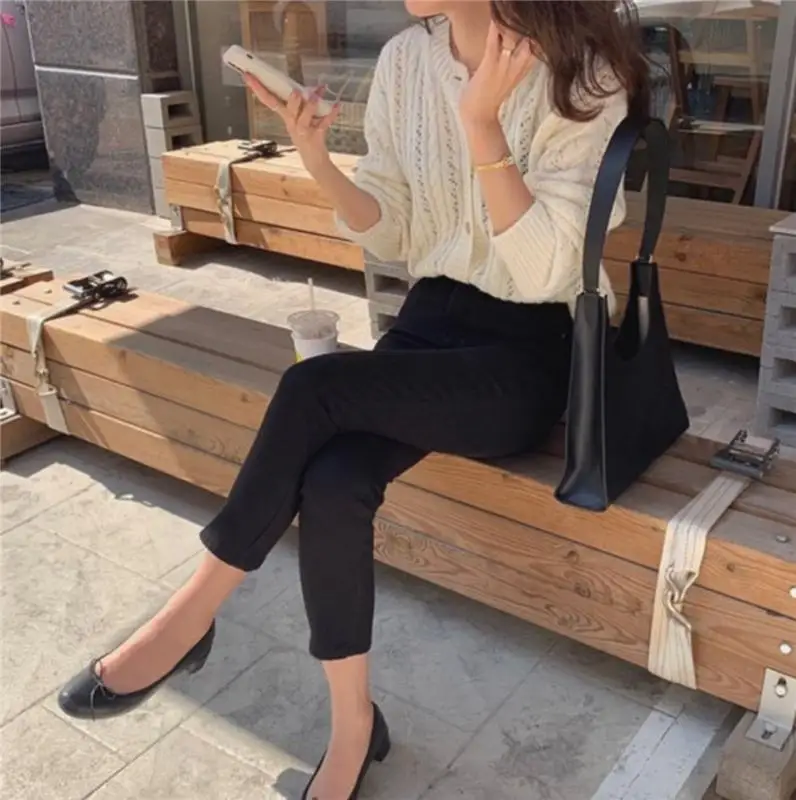 Knitted Sweater Cardigan Hollow Out Casual Sweater Women Elegant Winter Jumper Korean Oversized Cardigan Harajuku Coat V832