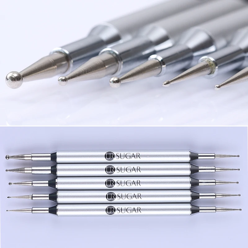 UR SUGAR 5 шт./компл. Marbling Dotting Pen двухсторонняя металлическая точка цветок линия живопись ручка профессиональный дизайн ногтей Наборы инструментов