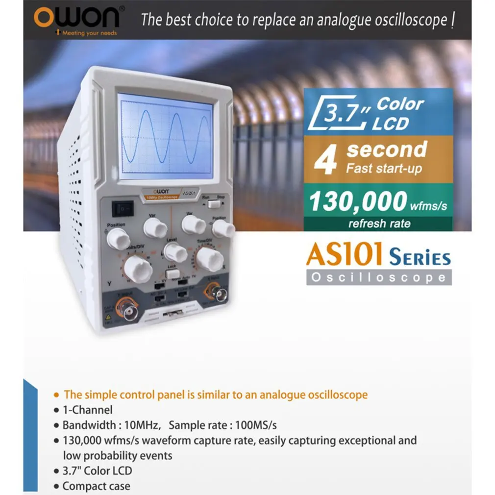 OWON AS201 20 МГц 100 мс/с одноканальный ЖК-цифровой осциллограф Scopemeter Norm/Auto/tv Run/Stop