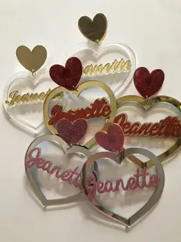 

Handmade Custom Fashion Simple Personalized Acrylic Name Earrings Personality Round Heart-shaped Charming Earrings Gift
