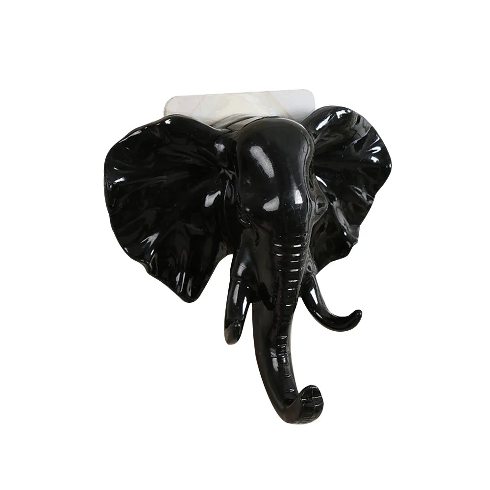 Голова слона Животные стены двери одежда крюк витрины стеллажи для хранения самостоятельно клейкая вешалка сумка ключи липкий держатель креативный Декор - Цвет: Черный