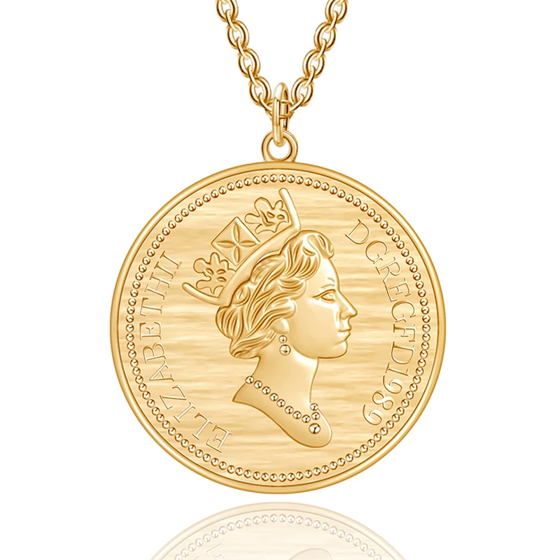 Creative Gold Silver Color Queen Elizabeth II Avatar Coin Pendant Necklaces Choker For Women Fashion Round Charm Necklaces - Окраска металла: Gold