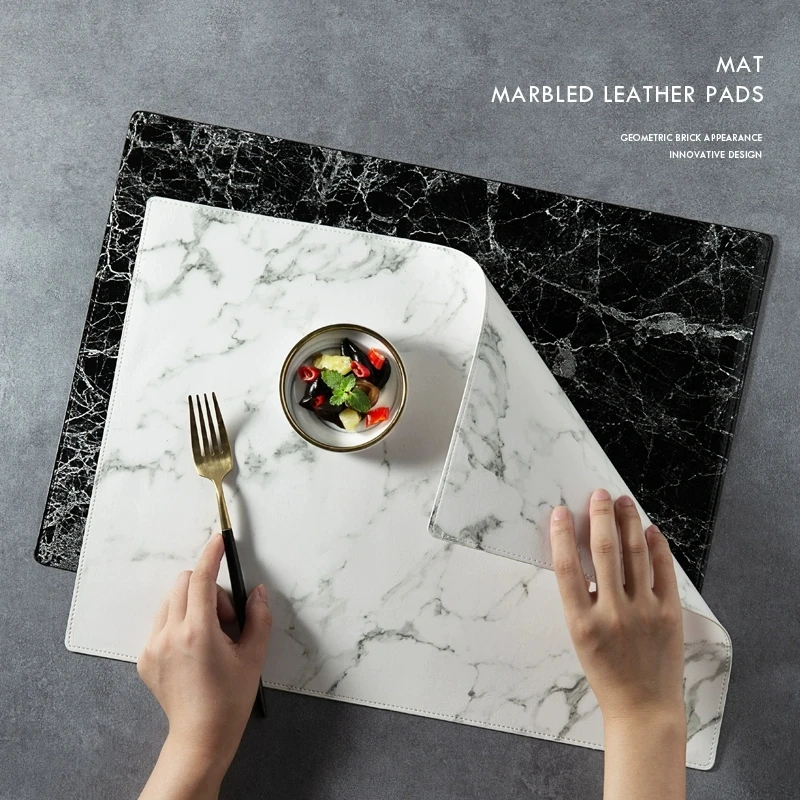 

45*32CM Nordic Style Black White Marble PU Leather Baking Mat Placemat Table Decoration Kitchen Waterproof Oil Proof Coaster
