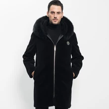 Пальто с натуральным мехом, зимняя мужская куртка, с капюшоном, овечья шерсть, пальто размера плюс, воротник из лисьего меха, куртки Veste Homme XZ17C0026 YY663