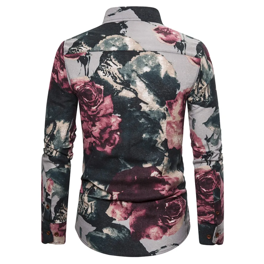 Camisa Masculina, уличная Мужская рубашка, приталенная, с длинным рукавом, с цветочным рисунком, Мужская одежда, мужская повседневная рубашка с цветочным принтом, размер рубашки