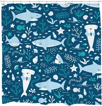 

Bathroom Curtain Animal Shark Seaweed Pattern Waterproof Fabric Shower Curtain Bathroom Item Bathroom Shower Curtain &12 Hook