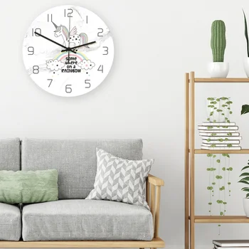

1pc Marble Wall Clock Unicorn Clock Acrylic UV Printed Clock for Home Office Classroom Without Battery