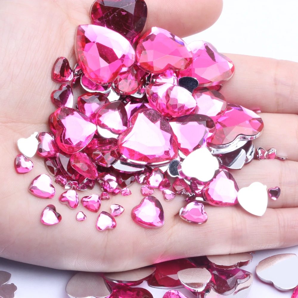 Heart Shape Acrylic Rhinestones Flat Back Flat Facets Many Sizes Many Colors For Nails Art Glue On Beads DIY Jewelry Making 