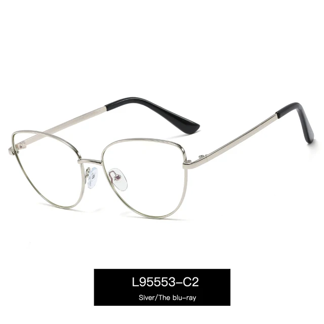 Alloy Eyeglasses Frame for Women Eyewear Full Rim Stylish Cat Eye UV400 Anti-Scratch Dust Proof Anti Radiation Coating Spectacle C2