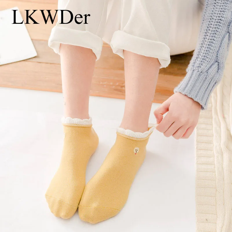 LKWDer, 5 пар, женские носки, японский стиль Харадзюку, яркие цвета, носки-башмачки, студенческий стиль, весна-лето, забавные носки с мультяшными собаками, Meias