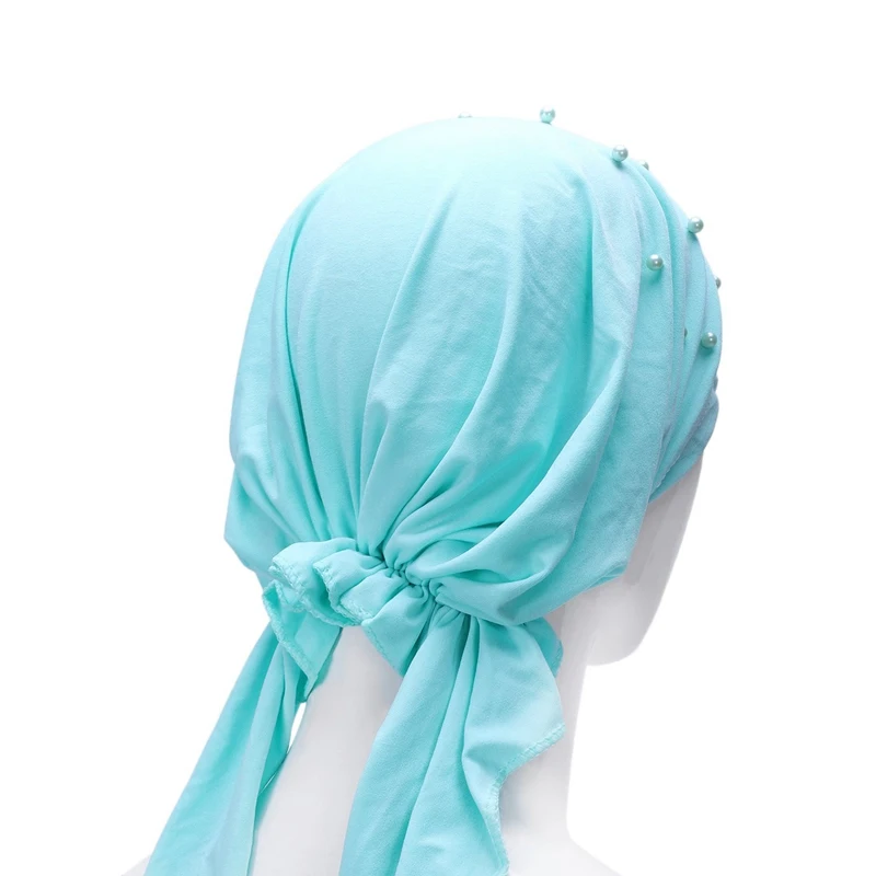 Мусульманский женский хиджаб абайя Рак химиотерапия шляпа Внутренняя крышка жемчуг потеря волос платок тюрбан, повязка на голову мусульманский платок длинный хвост банданы