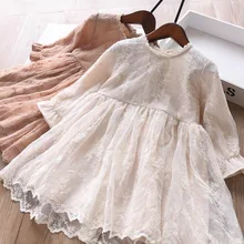 Весеннее кружевное платье с вышивкой для девочек; детская одежда;