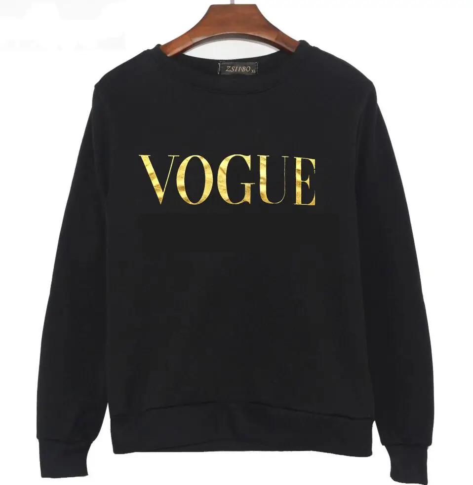 Зимняя мода VOGUE Печать Сплошной цвет Толстовка для женщин О-образный вырез пуловер разрыв Толстовка размера плюс GG женская одежда женские топы - Цвет: black