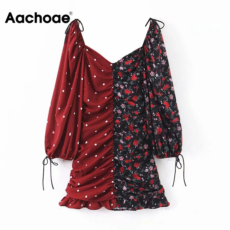 Женское мини платье в горошек с цветочным принтом Aachoae вечерние платья стиле