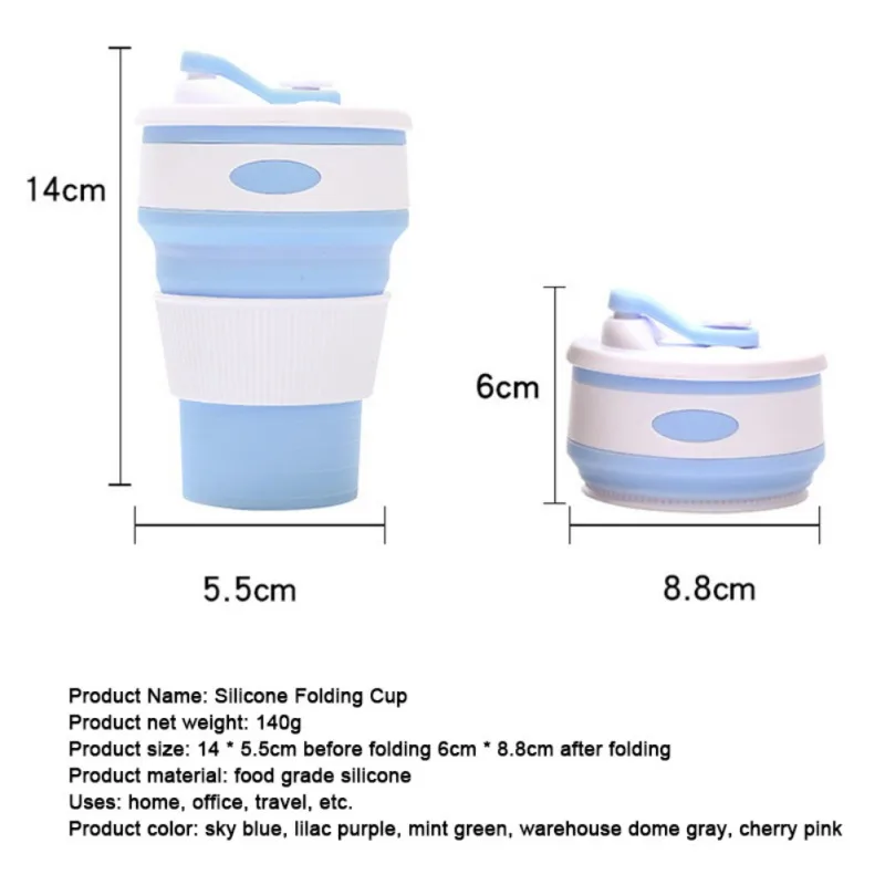  350ML Collapsible Cup Silicone Travel Cup 12oz Foldable Coffee Cups With Lid For Office Travel Camp