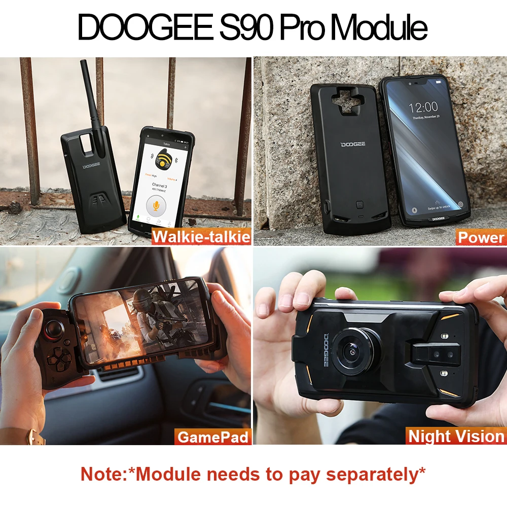 IP68 DOOGEE S90 Pro модульный прочный мобильный телефон Helio P70 Восьмиядерный 6 ГБ 128 ГБ 6,18 дюйма дисплей 12V2A 5050 мАч 16MP+ 8MP Android 9