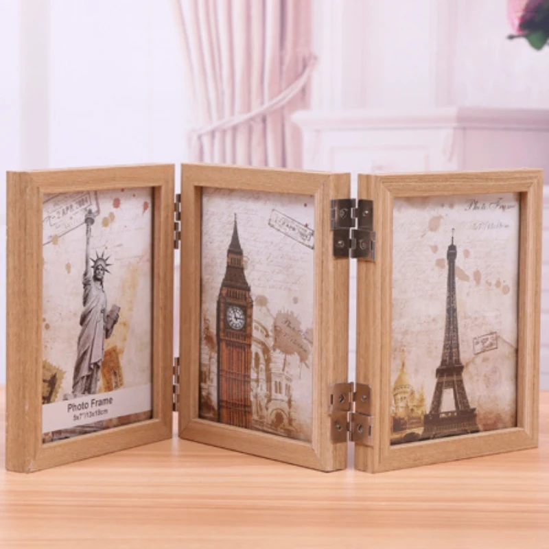 3 рамки для фотографий откидные складные тройные фоторамки прямоугольная рамка для фото стол коллаж три отверстия для настольного дисплея подарки - Цвет: A4