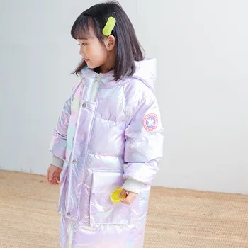 

Purple Thick Children Duck Down Jacket Coat Long Casual Winter Kids Jacket Hooede Warm Down Parka Kinderen Zipper Outerwear