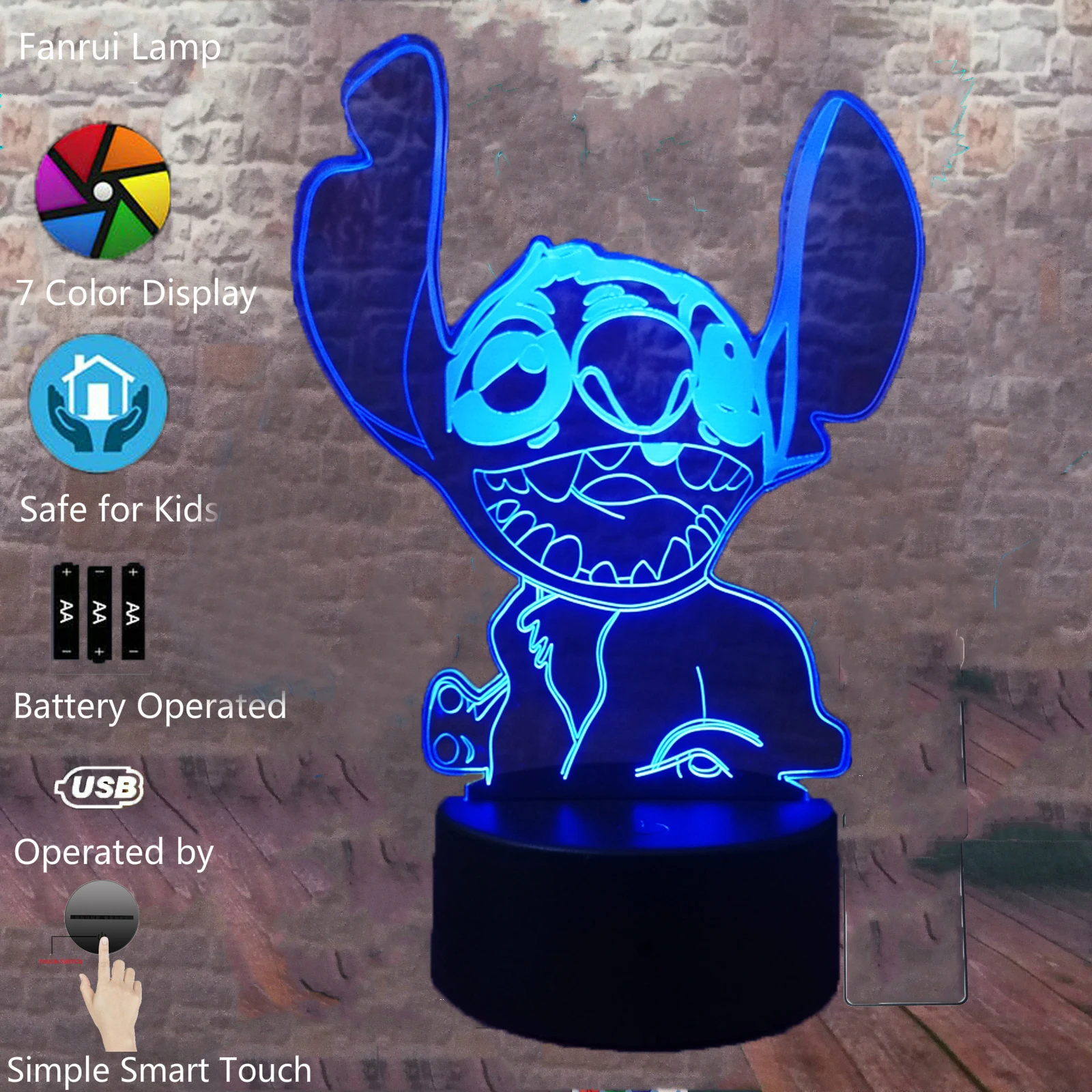  11 Versions 3D LED Teddy Stitch Cute Cartoon Modeling Lamp 7 Colors Change Night Lights Boys Xmas F - 4000162336085