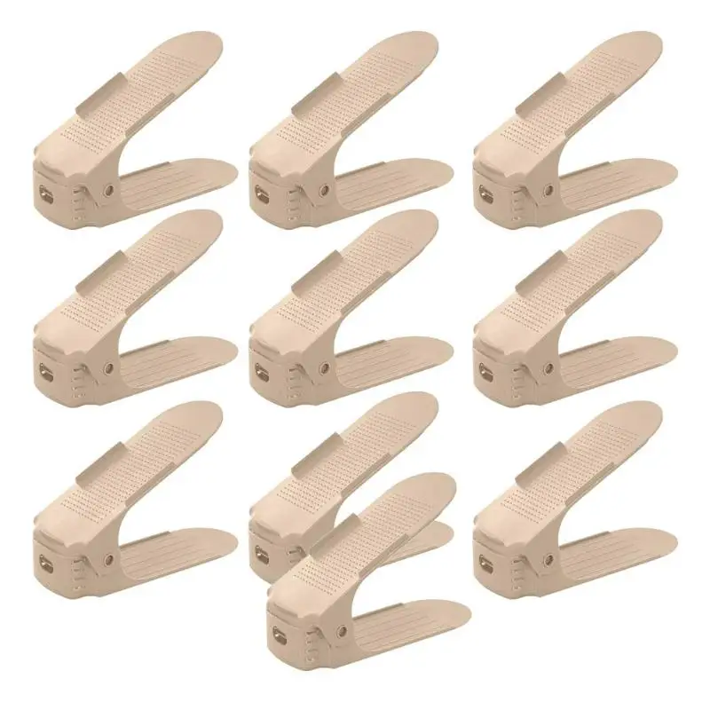 10pcs beige 1/5/10 шт Регулируемый обувной Органайзер двойной стеллаж для хранения обуви Space Saver обувь органайзеры стенд полка для Гостиная - Цвет: 10pcs beige
