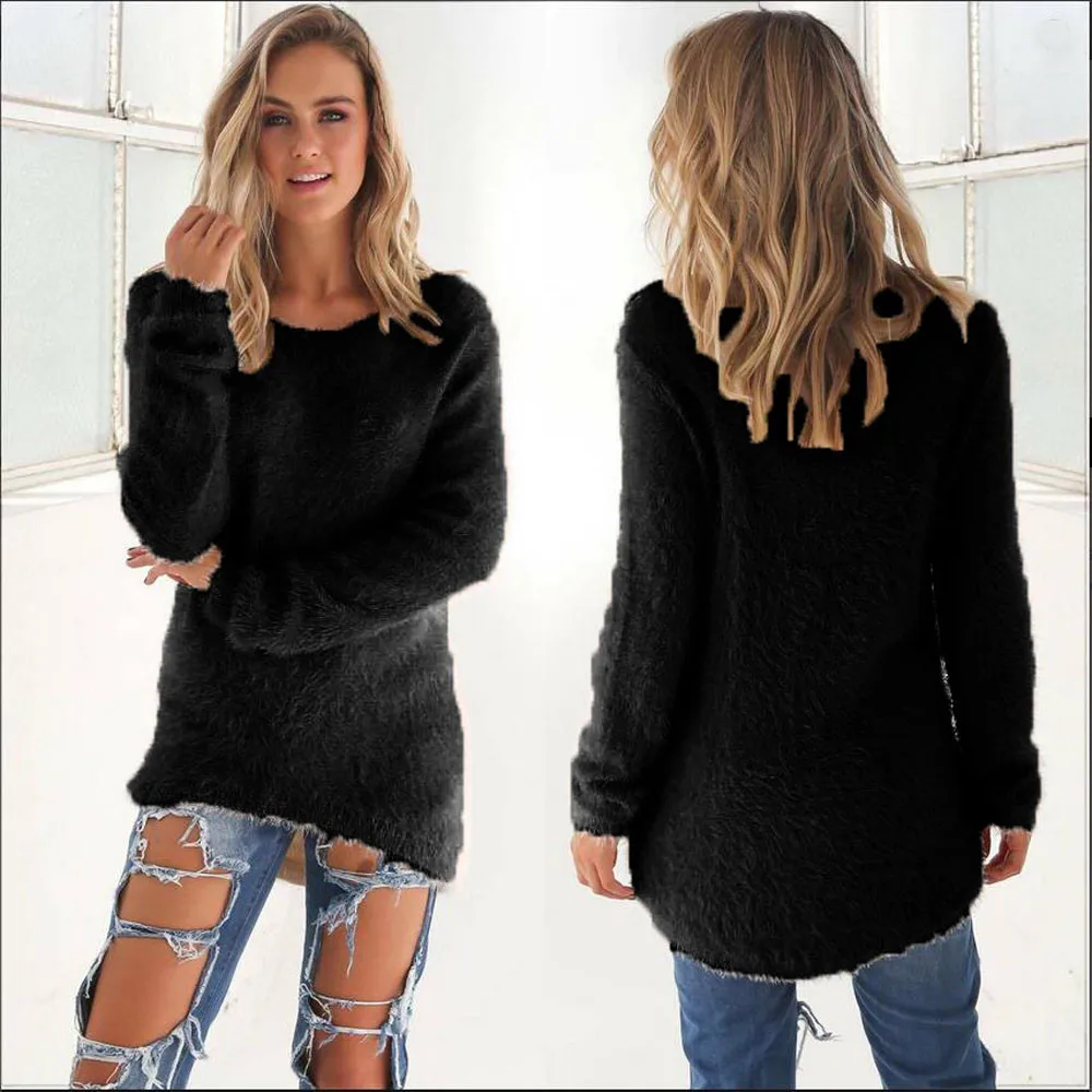 

Fleece Solid Long Sleeve Soft Sweaters Plus Size Womens Casual Loose Jumper Tops Oversized Autumn Winter Warm Pullover Hirka#Y3