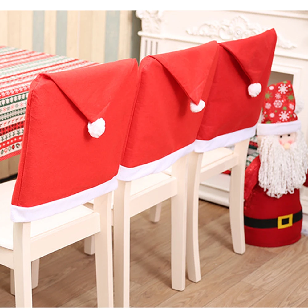 

Christmas Decoration Chair Covers Dining Xmas Santa Claus Red Hat Chair Back Cover For Home Party Christmas Dinner Table Decor