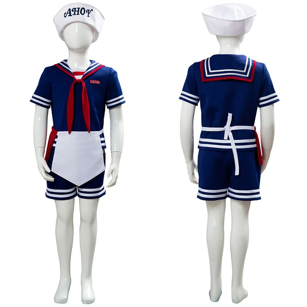 Fast delivery Stranger Things 3 Scoops Ahoy Steve Ice Cream Shop Uniform Store Suit Kid Cosplay Costume boy girl Christmas gift