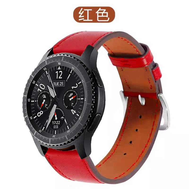 Красный Кожаный ремешок для samsung gear Sport S2 S3 Classic Frontier для Galaxy Watch 42 мм 46 мм ремешок 22 мм быстрая замена ремешков - Цвет ремешка: Красный