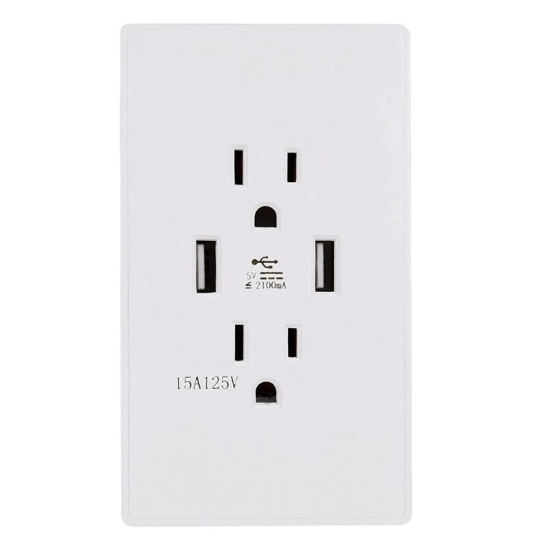 

4-pack USB Wall Charger ETL High Speed 15A 125 Volt Tamper-Resistant Outlet 2 USB 2.1 AMP Ultra Fast Charging Ports White