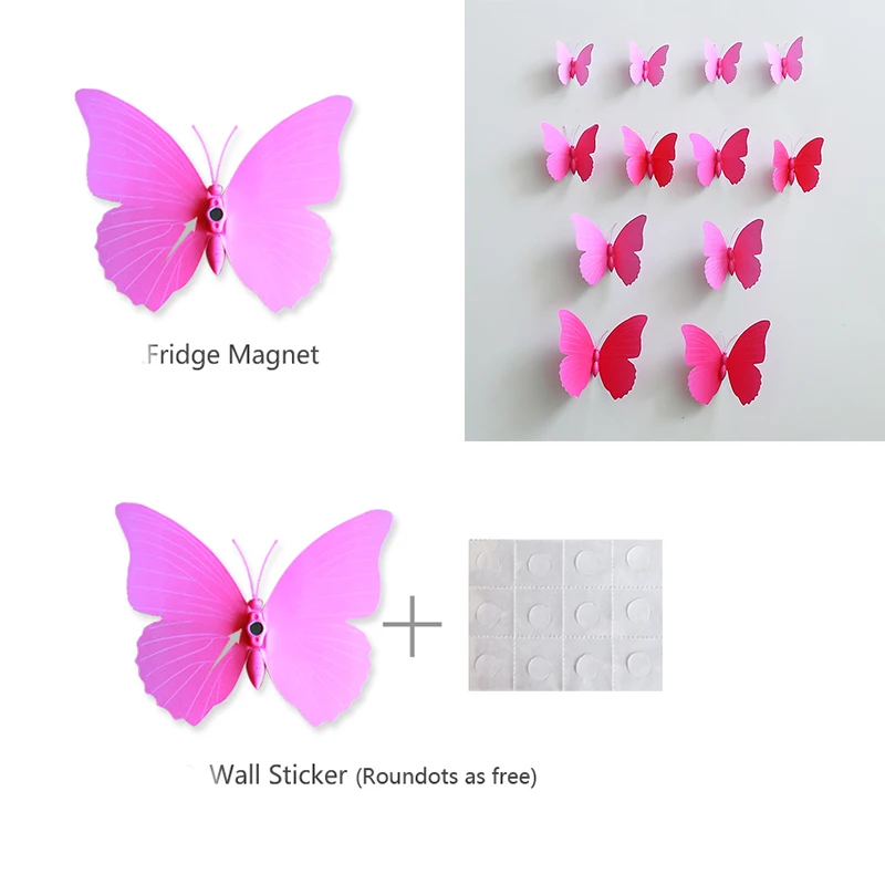 Autocollants muraux papillon 3D en PVC blanc avec aimant, 12 pièces, stickers créatifs, art, animaux, décorations de chambre, bricolage